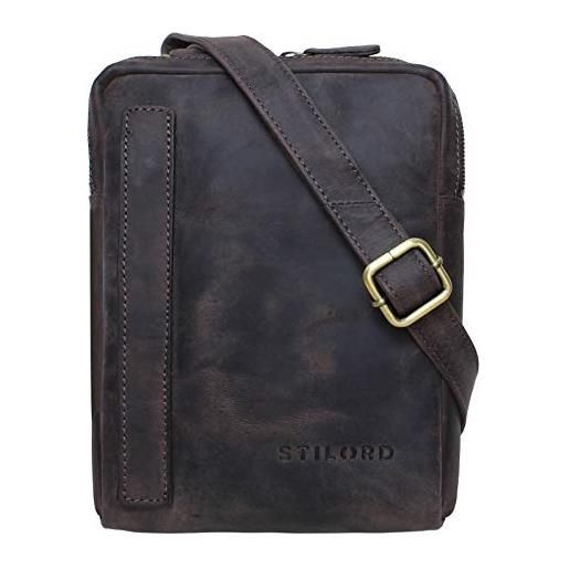 STILORD 'john' borsa piccola uomo in pelle vintage borsetta cuoio borsello con tracolla per tablet da 8,4 pollici, colore: marrone scuro