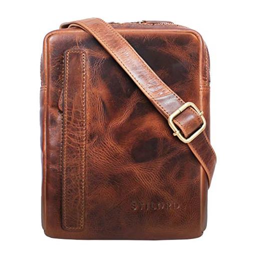 STILORD 'john' borsa piccola uomo in pelle vintage borsetta cuoio borsello con tracolla per tablet da 8,4 pollici, colore: kara - cognac