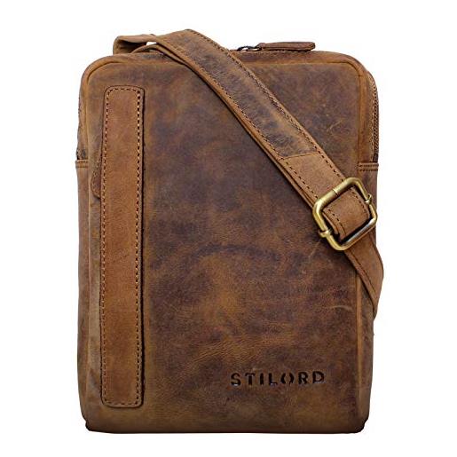 STILORD 'john' borsa piccola uomo in pelle vintage borsetta cuoio borsello con tracolla per tablet da 8,4 pollici, colore: marrone medio