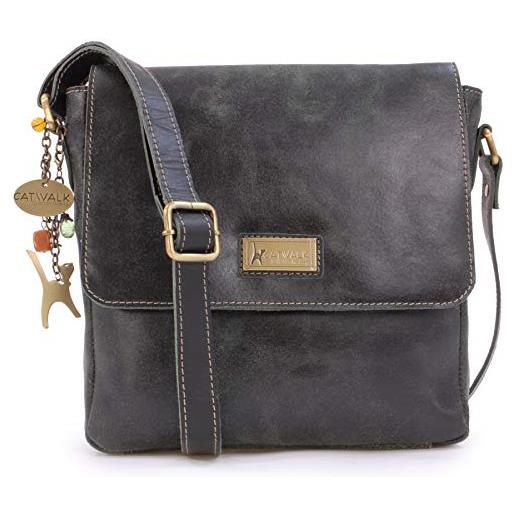 Catwalk Collection Handbags - vera pelle - medio borsa a tracolla/borse a mano/messenger da donna - per tablet/i. Pad - sabine m - nero