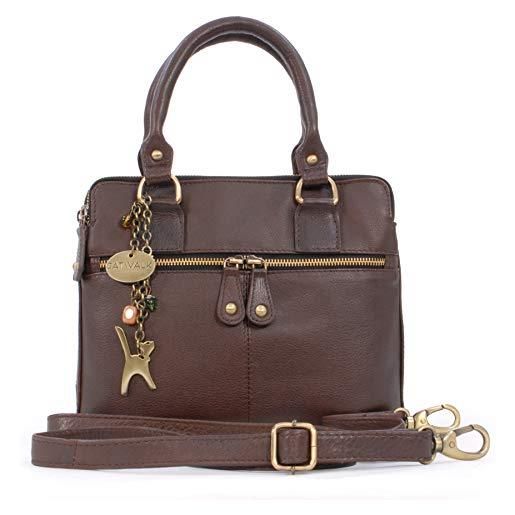 Catwalk Collection Handbags - vera pelle - borsa a tracolla/borse a mano/spalla/messenger/tote/tracolla regolabile e rimovibile - con ciondolo a forma di gatto - vicky - rosso