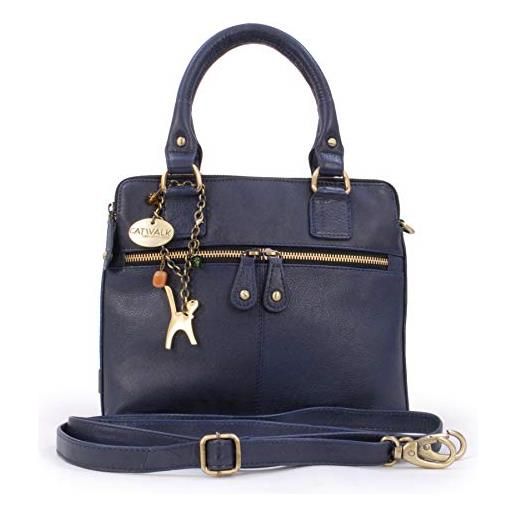 Catwalk Collection Handbags - vera pelle - borsa a tracolla/borse a mano/spalla/messenger/tote/tracolla regolabile e rimovibile - con ciondolo a forma di gatto - vicky - marrone chiaro