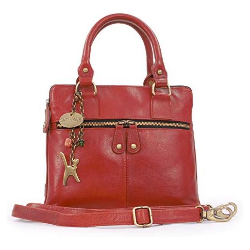 Catwalk Collection Handbags - vera pelle - borsa a tracolla/borse a mano/spalla/messenger/tote/tracolla regolabile e rimovibile - con ciondolo a forma di gatto - vicky - marrone chiaro