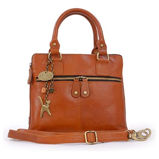 Catwalk Collection Handbags - vera pelle - borsa a tracolla/borse a mano/spalla/messenger/tote/tracolla regolabile e rimovibile - con ciondolo a forma di gatto - vicky - marrone