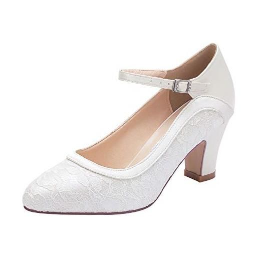 Elegantpark hc1928 donna punta chiusa tacco alto tacchi scarpe corte cinturino alla caviglia pizzo raso scarpe da sposa da sposa bianco eu 40