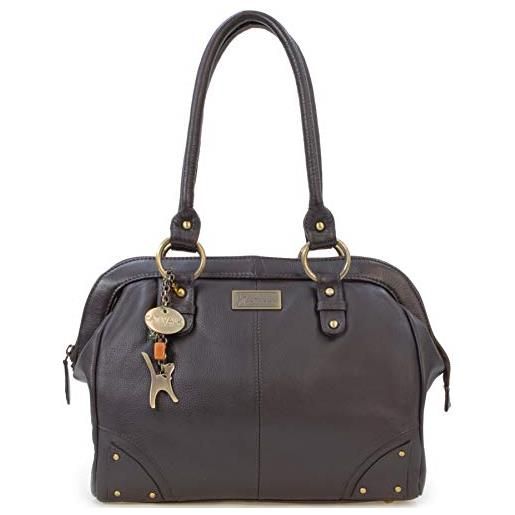 Catwalk Collection Handbags - vera pelle - borsa a spalla/borse a mano/tote - con ciondolo a forma di gatto - doctor - nero