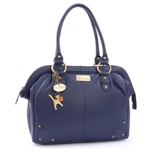 Catwalk Collection Handbags - vera pelle - borsa a spalla/borse a mano/tote - con ciondolo a forma di gatto - doctor - blu