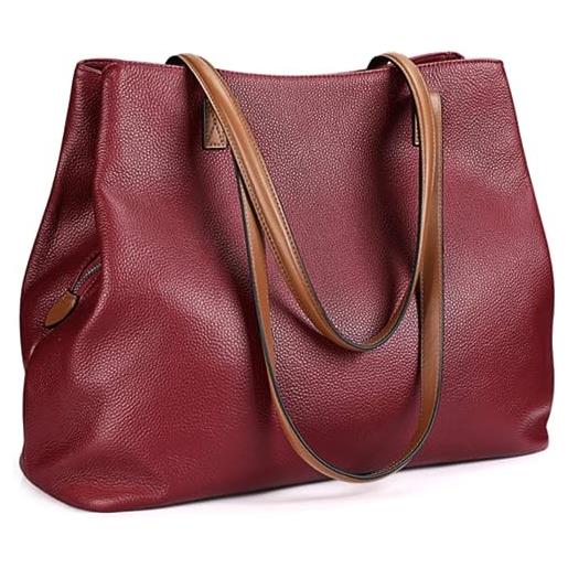 S-ZONE donna borsetta borsa 13 inch laptop vera pelle morbida shopper grande tote bag borsa a tracolla