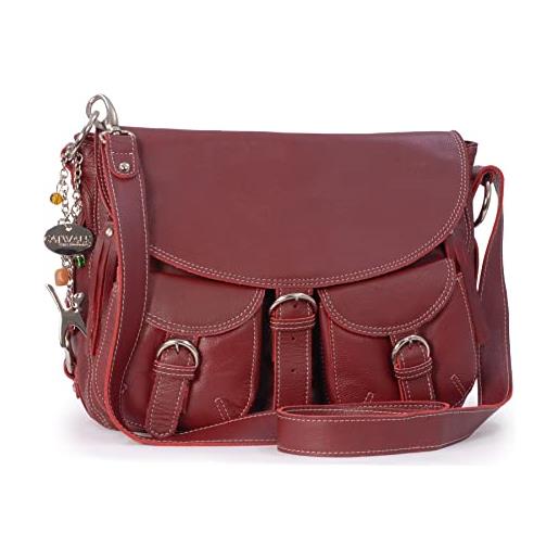 Catwalk Collection Handbags - vera pelle - borse a tracolla/borsa a mano/messenger/borsetta donna - con ciondolo a forma di gatto - courier - rosso