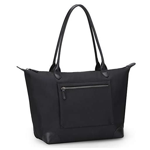 Doris&Jacky borsa modello "tote bag" da donna, grande borsa in nylon con manici in pelle, impermeabile, con cerniera, ideale per viaggio e lavoro, (14-giallo blu), large