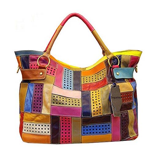 Segater® borsa a tracolla da donna in pelle bovina con motivo floreale, multicolore, multicolore, l