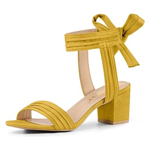 Allegra K sandali da donna con tacco a blocco e punta aperta alla caviglia, giallo, 38 eu
