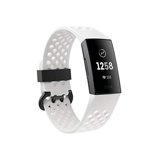 Fitbit charge 3 special edition with nfc the innovative health and fitness tracker, frost white/aluminium/graphite grey (includes black replacement strap), one size fits all
