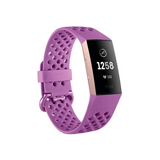 Fitbit charge 3 advanced fitness tracker with heart rate, swim tracking & 7 day battery - rose-gold/grey, one size