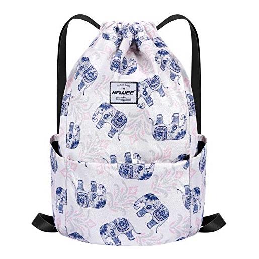 HAWEE impermeabile sportivo zaino con coulisse grande coulisse borsa da palestra con tasca interna unisex per donna uomo vita quotidiana sport all'aperto tempo libero yoga scuola spiaggia nuoto