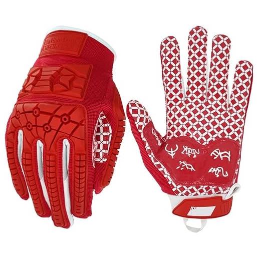 Seibertron americano lineman 2.0 padded palm football receiver gloves, flexible tpr impact protection back of hand guanti adulti red s