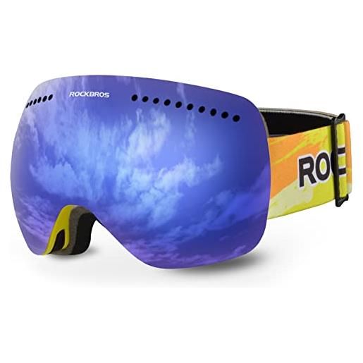 ROCKBROS maschera da sci adulto, occhiali per sciare con lenti magnetica, ski goggles per sci snowboard, antiappannamento antivento, lenti rivestite, uomo donna
