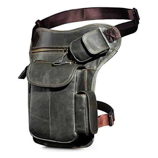 Le'aokuu borsa Le'aokuu da uomo in vera pelle messenger moto tattica hip bum marsupio marsupio con gamba a goccia (3106 a marrone)
