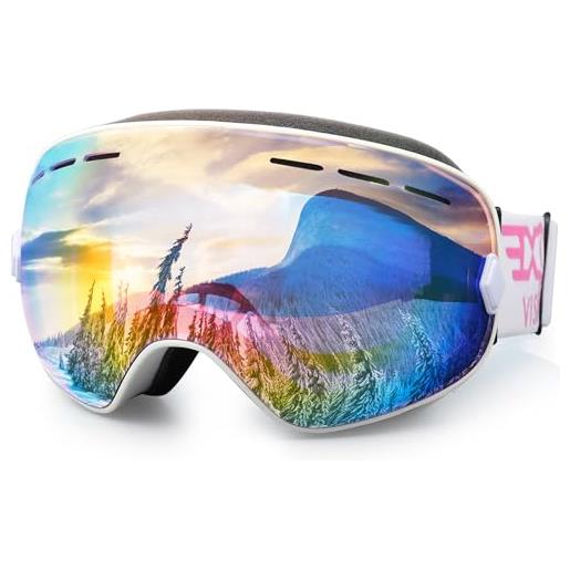 EXP VISION occhiali da sci da snowboard per uomo e donna, 100% protezione uv400, anti appannamento sopra gli occhiali, occhiali da neve invernali con disco sferico rimovibile (blu)