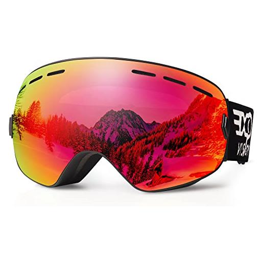 EXP VISION occhiali da sci da snowboard per uomo e donna, 100% protezione uv400, anti appannamento sopra gli occhiali, occhiali da neve invernali con disco sferico rimovibile (blu)