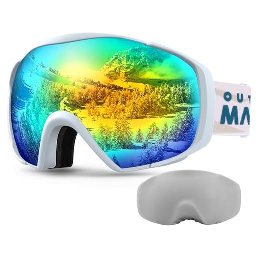 OutdoorMaster maschera da sci premium unisex con custodia, occhiali da snowboard, occhiali da sci, protezione uv al 100% , occhiali da sci antiappannamento per donne, uomini, ragazzi e ragazze