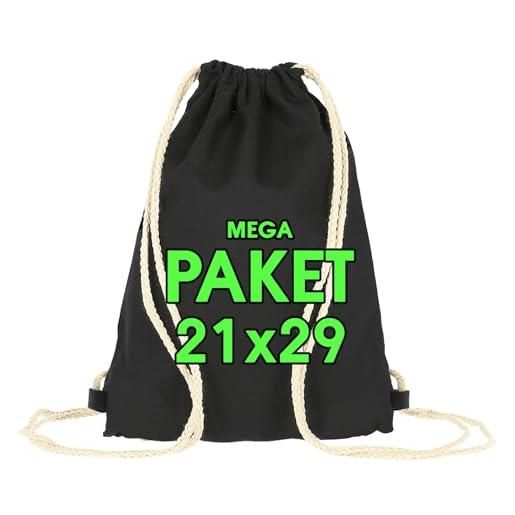 ELES VIDA sacca in cotone da palestra per bambini, set 21 x 29 cm - borsa sportiva piccola borsa da palestra - zaino piccolo borsa in tela borsa, borsa in tela certificata oeko-tex® (25 pezzo, nero)