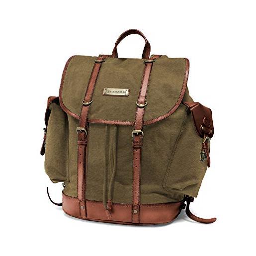 DRAKENSBERG backpack - zaino da alpinista e cacciatore retrò in stile retrò vintage, scomparto per laptop da 13, realizzato a mano in qualità premium, 30l, tela e pelle, beige kaki, marrone, dr00117