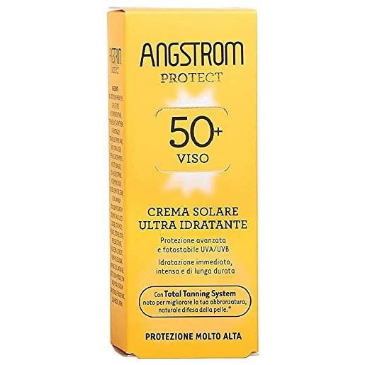 Angstrom crema solare viso per un'abbronzatura ottima, protezione viso 50+ abbronzante con azione ultra idratante, nutriente e duratura, indicata per pelli sensibili, 50 ml
