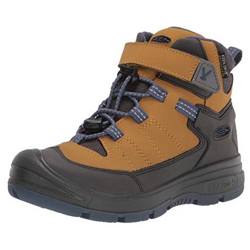 KEEN redwood mid wp-y hiking boot, steel grey/red dahlia, 34 eu