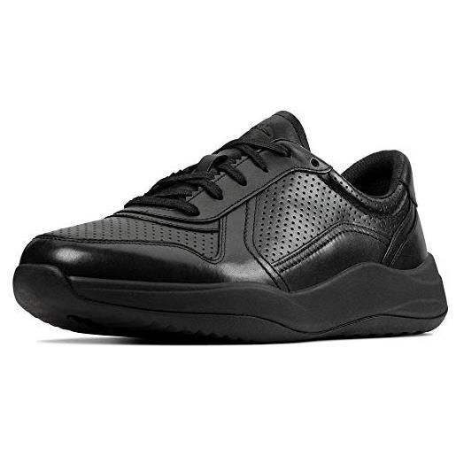 Clarks sift speed, scarpe da ginnastica basse uomo, nero (black leather black leather), 40 eu