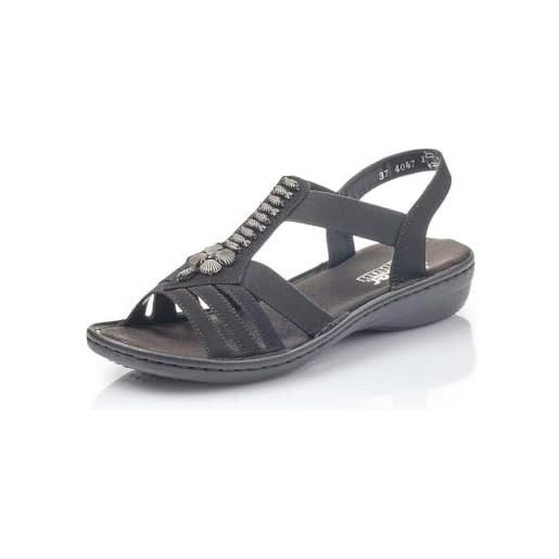 Rieker donna sandali 60806, signora sandali, scarpa estiva, sandalo estivo, comodo, piatto, nero (schwarz / 00), 39 eu / 6 uk