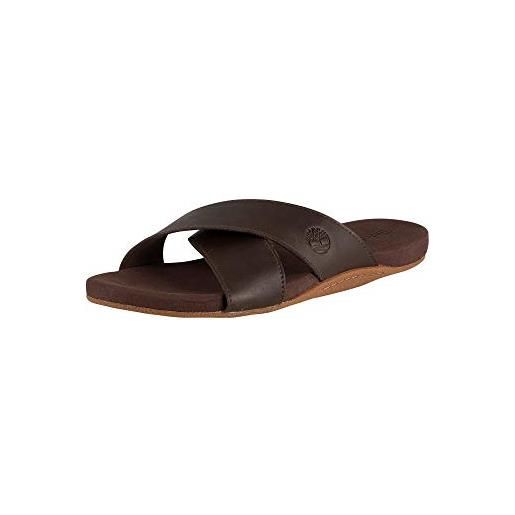 Timberland seaton bay cross strap slide, sandali uomo, marrone ( dark brown leather), 43 eu