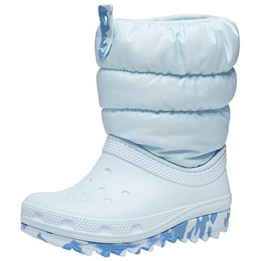 Crocs stivale unisex bambino classic neo puff boot k snow, blu minerale. , 25/26 eu
