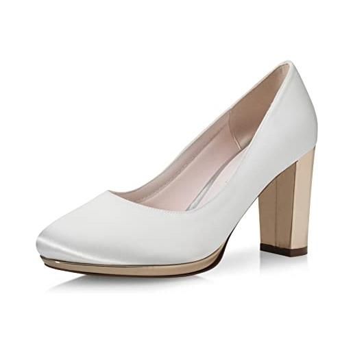 Rainbow Club scarpe da sposa clair - décolleté da donna, con plateau, in raso avorio/crema, con morbida imbottitura, scarpe da sposa, tacco a blocco rosa/oro - misura 37 eu (4 uk)