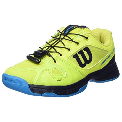 Wilson, scarpe da tennis per bambini/ragazzi, rush pro jr ql, giallo/azzurro/blu, 32, per tutte le superfici, per tutti i tipi di giocatori, wrs327870e135