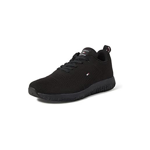 Tommy Hilfiger sneakers da runner uomo corporate knit rib runner scarpe sportive, nero (black), 46 eu