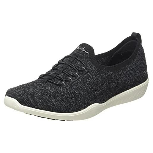Skechers newbury st ottenere visto, scarpe da ginnastica donna, nero grigio knit off white trim, 38.5 eu