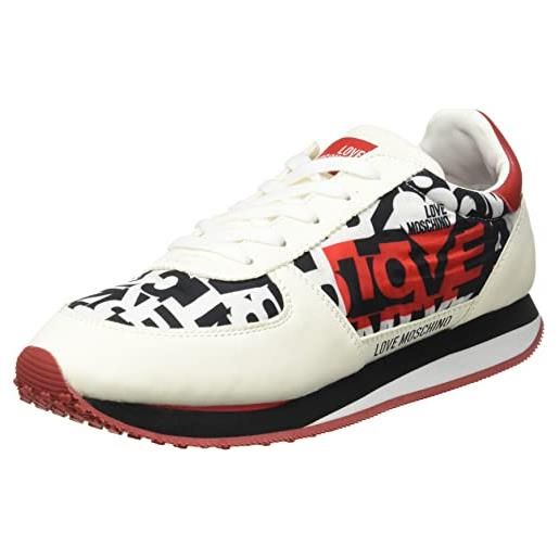 Love Moschino nuova pre-collezione primavera estate 2022, scarpe da ginnastica donna, bianco, 35 eu