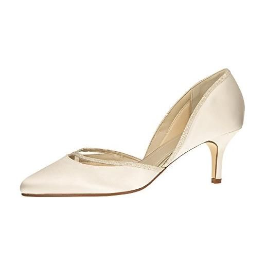 Rainbow Club scarpe da sposa teddie - décolleté in raso avorio/crema e bordo con glitter, con morbida imbottitura - misura 40.5 eu (7.5 uk)