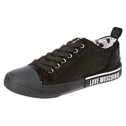 Love Moschino sneakers da donna in velluto, collezione autunno-inverno 2020. Made in italy, colore: nero. Taglia: 35, scarpe da ginnastica eu
