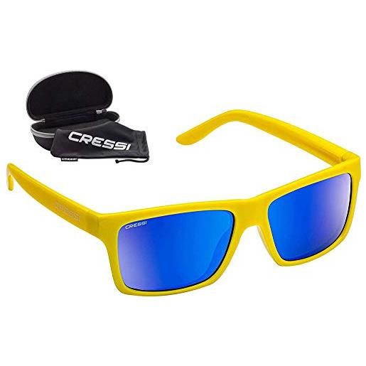 Cressi bahia floating, occhiali galleggianti sportivi da sole polarizzati con protezione uv 100% unisex adulto, rosso/lente specchiate blu