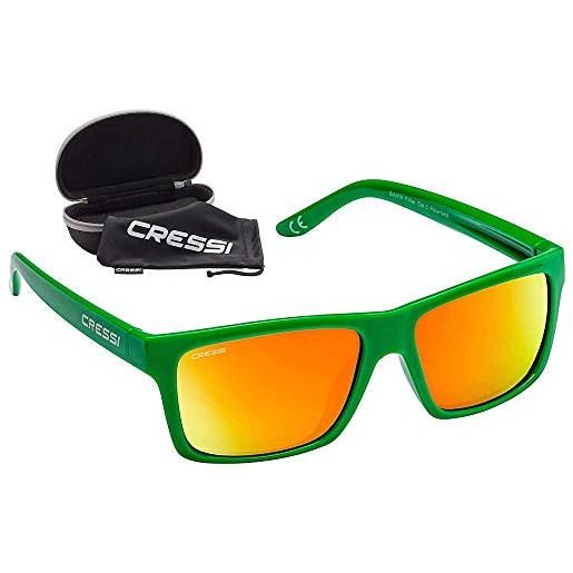 Cressi bahia floating, occhiali galleggianti sportivi da sole polarizzati con protezione uv 100% unisex adulto, verde kelly/lente specchiate arancio