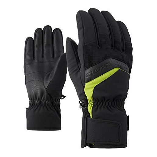 Ziener gabino glove ski alpine, guanti da sci/sport invernali, caldi, traspiranti. Uomo, nero (black/lime green), 6.5