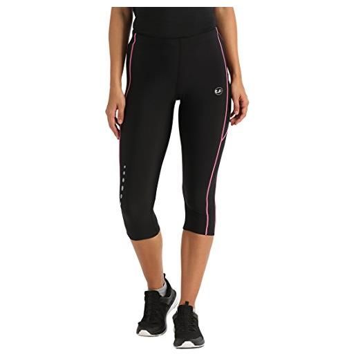 Ultrasport panta jogging 3/4 per donna con effetto compressivo e funzione quick dry, nero/neon rosa, xs