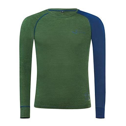 Black Crevice maglia a manica lunga, uomo, lana merino, donna, verde foresta/blu acciaio, 44