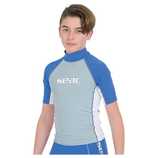 SEAC raa short evo kid, maglia protettiva rash guard per snorkeling e nuoto anti uv unisex bambini, blu (blau/white), 11-12 anni