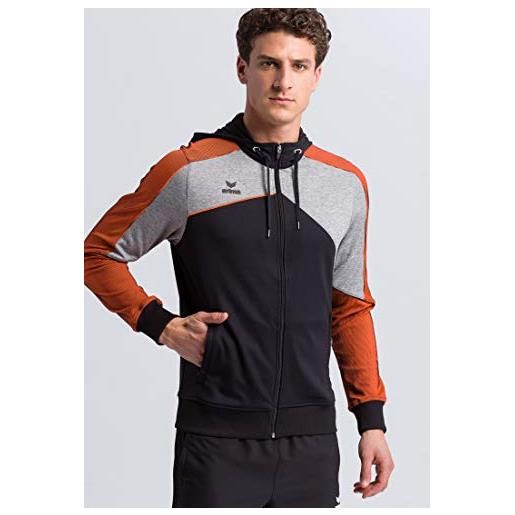 Erima premium one 2.0, giacca da allenamento con cappuccio unisex - adulto, nero/grigio melange/neon orange, xl