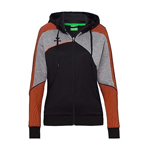 Erima premium one 2.0, giacca da allenamento con cappuccio donna, nero/grigio melange/neon orange, 38