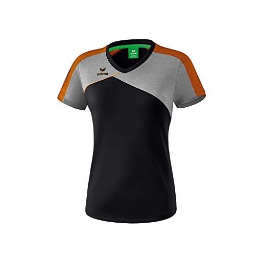 Erima premium one 2.0, t-shirt donna, nero/grigio melange/neon orange, 40