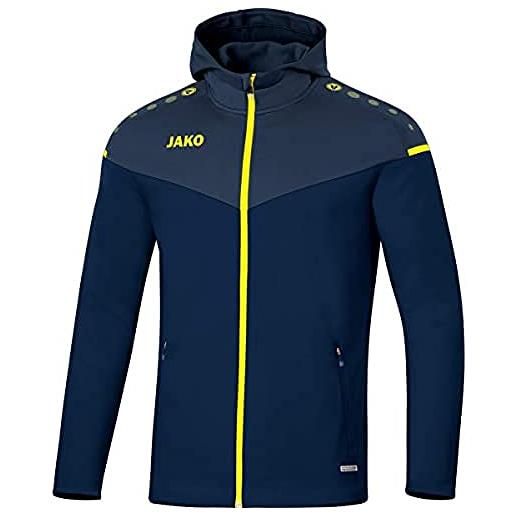 JAKO champ 2.0 - giacca con cappuccio da uomo, uomo, con cappuccio, 6820, blu marino/blu scuro/giallo fluo, xxl